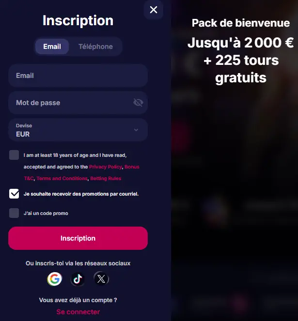 Registratie bij NV CASINO